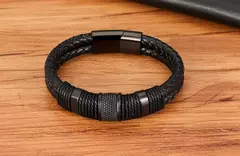 Xqni tecido corda de couro wrap estilo especial clássico de aço inoxidável pulseira de couro dos homens double-layer design diy personalização - loja online