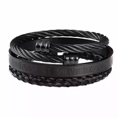 Luxo 3 pçs/set pulseira de aço inoxidável hip hop homens jóias número romano na internet