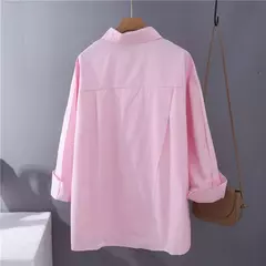 Camisa feminina de botões de manga comprida, blusas 100% algodão - loja online