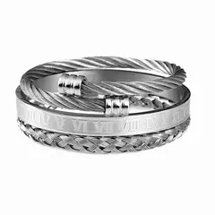 Luxo 3 pçs/set pulseira de aço inoxidável hip hop homens jóias número romano - comprar online