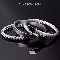 Imagem do Luxo 3 pçs/set pulseira de aço inoxidável hip hop homens jóias número romano
