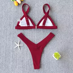 Conjunto de biquíni feminino push-up sólido, maiô patchwork, maiô brasileiro - comprar online