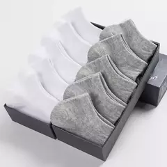 5 pares/lote baixo corte meias masculinas cor sólido preto branco cinza traçã - loja online