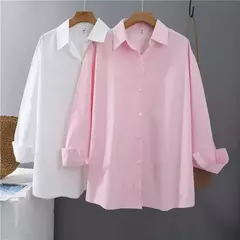 Camisa feminina de botões de manga comprida, blusas 100% algodão na internet