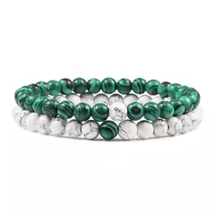 Conjunto de pulseira de pedra de lava natural preto e branco para casais, olho de tigre frisado na internet