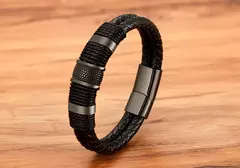 Xqni tecido corda de couro wrap estilo especial clássico de aço inoxidável pulseira de couro dos homens double-layer design diy personalização na internet