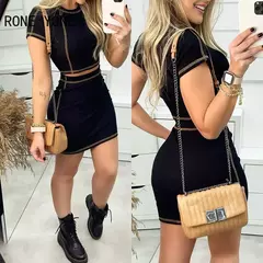Conjuntos casuais de saia chique, manga curta com gola redonda - Smartshopstores Boutique