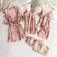 Imagem do Renda Patchwork Pijamas Camisola, Kimono Roupão Vestido, Cetim Lady Nighty e Ro