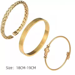 Pulseira de aço inoxidável, jóia esculpida de luxo, puro charme, conjunto de três peças
