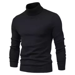 Suéter de gola alta grosso, masculino, pulôver casual, monocromático, alta qualidade