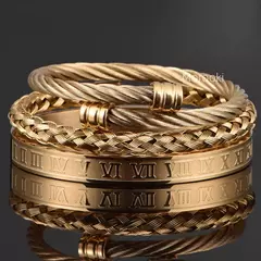 Luxo 3 pçs/set pulseira de aço inoxidável hip hop homens jóias número romano