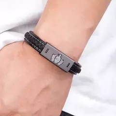 Acessório de luxo aço inoxidável masculino couro