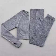 Conjunto sem costura feminino para ioga, roupa esportiva com manga longa