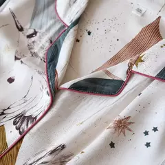 Primavera/verão novo 100% viscose pijama de calça e blusa manga comprida