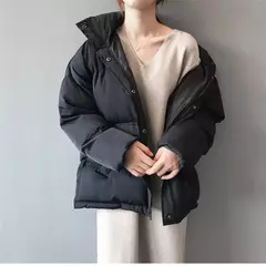 Jaqueta Feminina com gola alta, casaco curto, cor solida, moda inverno - loja online