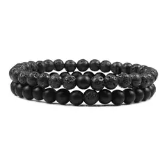Conjunto de pulseira de pedra de lava natural preto e branco para casais, olho de tigre frisado - loja online