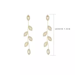 Imagem do JUWANG-Luxo Banhado 14K Folhas de Ouro Real Brinco, Delicado Micro Incrustado Zi
