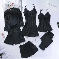 Pijamas Camisola, Kimono Roupão Vestido, Cetim Lady Nighty Renda Patchwork
