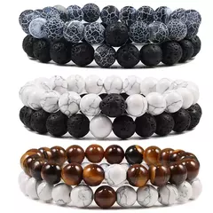 Conjunto de pulseira de pedra de lava natural preto e branco para casais, olho de tigre frisado - comprar online