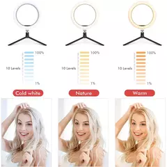 Ring Light LED regulável para selfies com tripé, luz quente e fria - loja online
