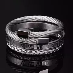 Luxo 3 pçs/set pulseira de aço inoxidável hip hop homens jóias número romano - loja online