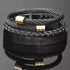 Conjunto de pulseiras cruzadas em aço inoxidável para homens, escultura em esc