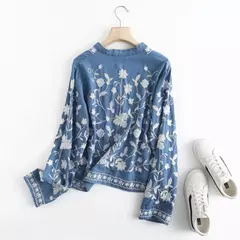Cardigã feminino, bordado, jeans button - comprar online