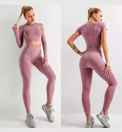 Imagem do Conjunto sem costura feminino para ioga, roupa esportiva com manga longa