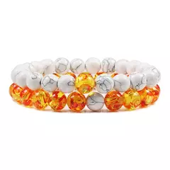 Conjunto de pulseira de pedra de lava natural preto e branco para casais, olho de tigre frisado - Smartshopstores Boutique