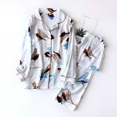 Primavera/verão novo 100% viscose pijama de calça e blusa manga comprida - comprar online
