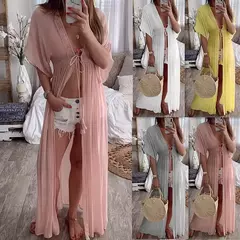 Saida de praia, cobertura longo cardigan renda - loja online