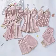 Renda Patchwork Pijamas Camisola, Kimono Roupão Vestido, Cetim Lady Nighty e Ro - comprar online