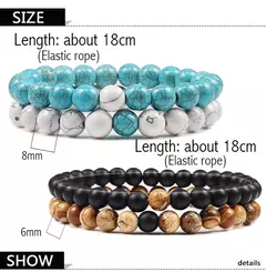 Conjunto de pulseira de pedra de lava natural preto e branco para casais, olho de tigre frisado - loja online