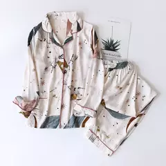 Primavera/verão novo 100% viscose pijama de calça e blusa manga comprida - Smartshopstores Boutique