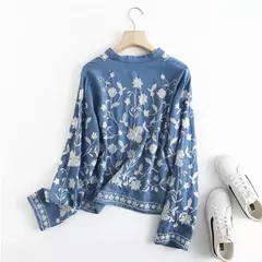 Cardigã feminino, bordado, jeans button - Smartshopstores Boutique