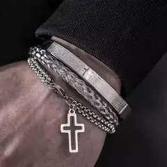 Pulseira de aço inoxidável, jóia esculpida de luxo, puro charme, conjunto de três peças - comprar online