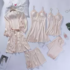 Pijamas Camisola, Kimono Roupão Vestido, Cetim Lady Nighty Renda Patchwork - comprar online