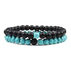 Conjunto de pulseira de pedra de lava natural preto e branco para casais, olho de tigre frisado