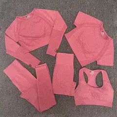 Imagem do Conjunto sem costura feminino para ioga, roupa esportiva com manga longa