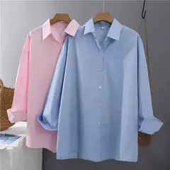 Camisa feminina de botões de manga comprida, blusas 100% algodão na internet