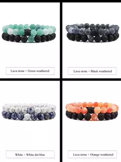 Imagem do Conjunto de pulseira de pedra de lava natural preto e branco para casais, olho de tigre frisado