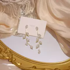 JUWANG-Luxo Banhado 14K Folhas de Ouro Real Brinco, Delicado Micro Incrustado Zi - comprar online