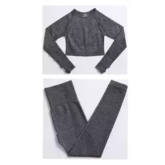 Imagem do Conjunto sem costura feminino para ioga, roupa esportiva com manga longa