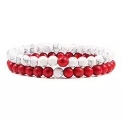 Imagem do Conjunto de pulseira de pedra de lava natural preto e branco para casais, olho de tigre frisado