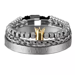 Luxo 3 pçs/set pulseira de aço inoxidável hip hop homens jóias número romano - comprar online