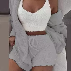 2 peças/3 peças conjunto de pijama feminino sexy fofo veludo plush robe - loja online