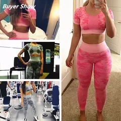 Camuflagem conjunto de esporte feminino 2 peças duas peças na internet