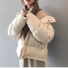 Jaqueta Feminina com gola alta, casaco curto, cor solida, moda inverno - comprar online