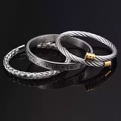 Imagem do Luxo 3 pçs/set pulseira de aço inoxidável hip hop homens jóias número romano
