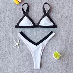 Conjunto de biquíni feminino push-up sólido, maiô patchwork, maiô brasileiro - comprar online